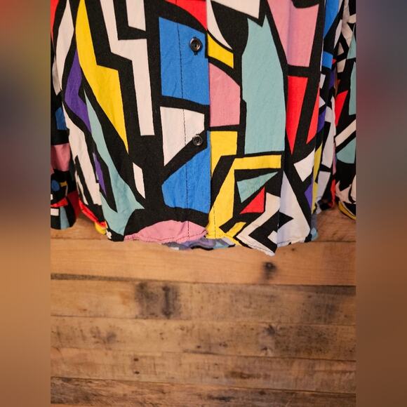 Big Dart Women's Colorful Retro Pop Art Print Button Up Long Sleeve Sz M/L - Picture 7 of 12
